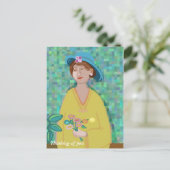 黄色考えいモダンドレスを着た君の芸術婦人の ポストカード (スタンド正面)