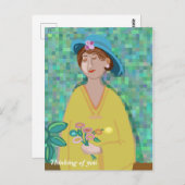 黄色考えいモダンドレスを着た君の芸術婦人の ポストカード (正面/裏面)