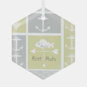 黄色航海のと灰色のいかり魚の天気表 ガラスオーナメント (正面)