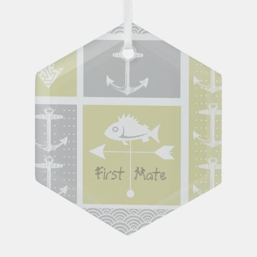 黄色航海のと灰色のいかり魚の天気表 ガラスオーナメント (正面)