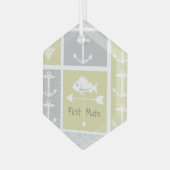 黄色航海のと灰色のいかり魚の天気表 ガラスオーナメント (正面左)