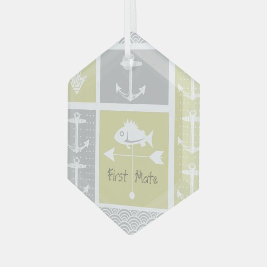 黄色航海のと灰色のいかり魚の天気表 ガラスオーナメント (正面左)