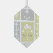 黄色航海のと灰色のいかり魚の天気表 ガラスオーナメント (正面右)