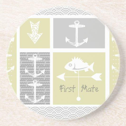 黄色航海のと灰色のいかり魚の天気表 コースター (正面)