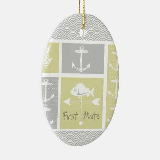 黄色航海のと灰色のいかり魚の天気表 セラミックオーナメント (右)