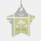 黄色航海のと灰色のいかり魚の天気表 セラミックオーナメント (右)