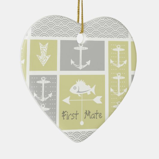 黄色航海のと灰色のいかり魚の天気表 セラミックオーナメント (右)