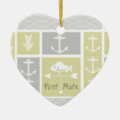 黄色航海のと灰色のいかり魚の天気表 セラミックオーナメント (正面)