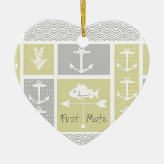 黄色航海のと灰色のいかり魚の天気表 セラミックオーナメント (正面)