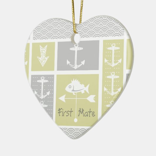 黄色航海のと灰色のいかり魚の天気表 セラミックオーナメント (左)