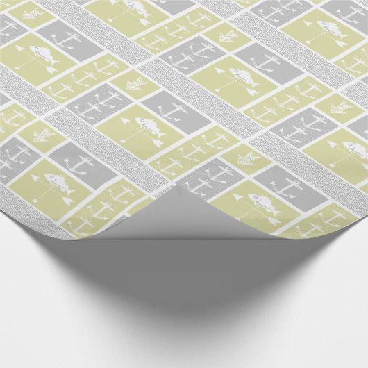 黄色航海のと灰色のいかり魚の天気表 ラッピングペーパー (角)