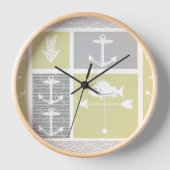 黄色航海のと灰色のいかり魚の天気表 壁時計 (正面)