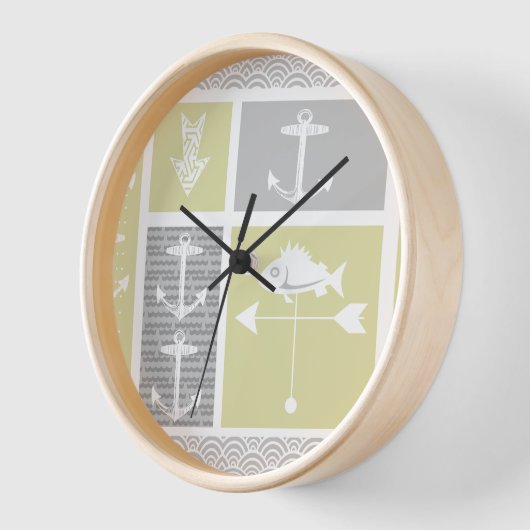 黄色航海のと灰色のいかり魚の天気表 壁時計 (傾斜)