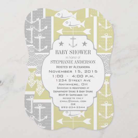 黄色航海のと灰色のいかり魚の天気表 招待状 (正面/裏面)