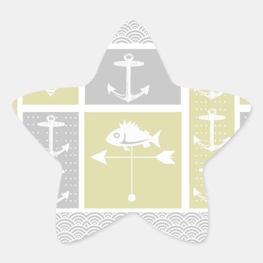 黄色航海のと灰色のいかり魚の天気表 星シール (正面)