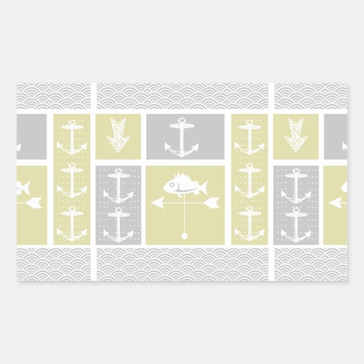 黄色航海のと灰色のいかり魚の天気表 長方形シール (正面)