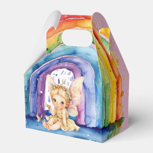 黄色色彩の鮮やか妖精レインボーガールバースデーパーティー フェイバーボックス (正面サイド)