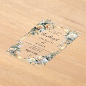 黄色花模様の金ゴールド澄んリボ結婚ン アクリル招待状 (レイダウン)