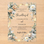 黄色花模様の金ゴールド澄んリボ結婚ン アクリル招待状 (正面)