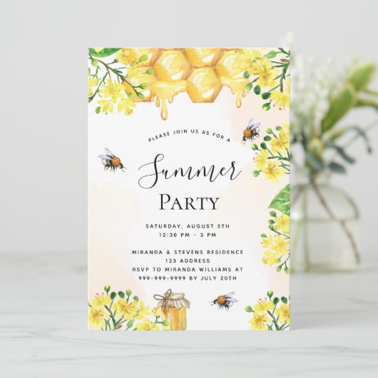 黄色花模様蜂ハニカムサマーパーティー 招待状 (スタンド正面)