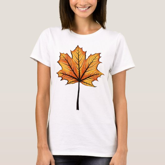 黄色芸術的と青の秋の葉 Tシャツ (正面)
