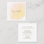 黄色芸術的の水彩植物葉の数 スクエア名刺 (正面/裏面)