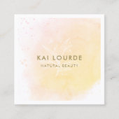 黄色芸術的の水彩植物葉の数 スクエア名刺 (正面)