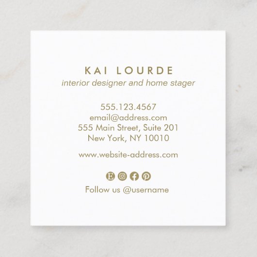 黄色芸術的の水彩植物葉の数 スクエア名刺 (裏面)