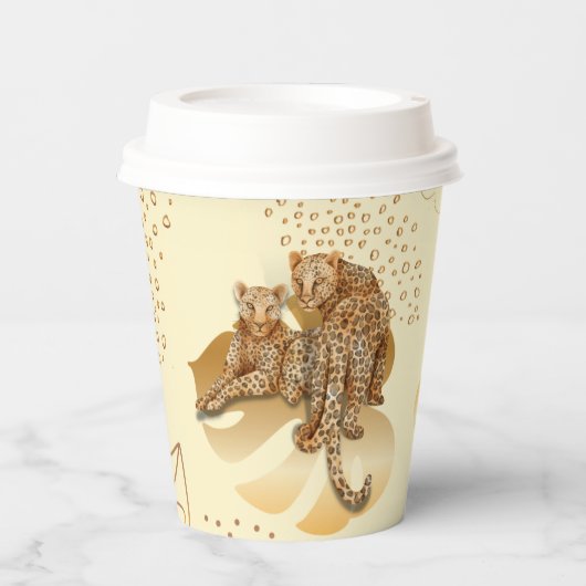 黄色葉金ゴールドヒョウ紙カップ。 紙コップ (正面)