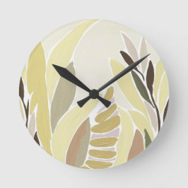 黄色葉 ラウンド壁時計