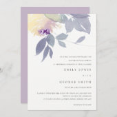 黄色薄紫水色フローラ結婚式の招待 サンキューカード (正面/裏面)