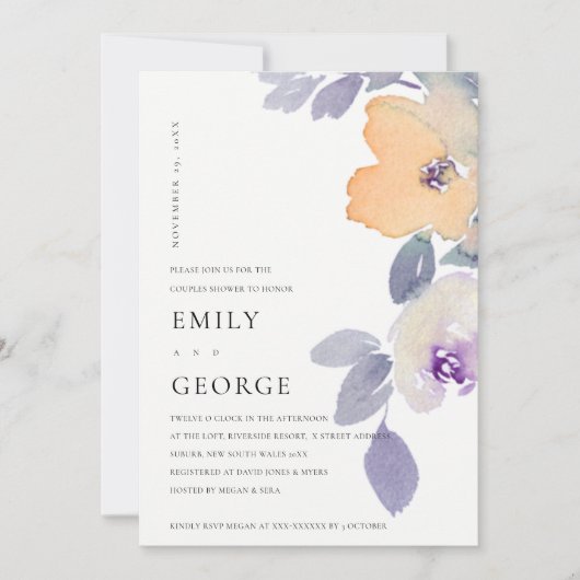 黄色薄紫紫バラフローラ対シャワーカード サンキューカード (正面)