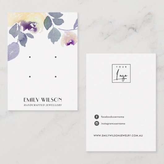 黄色薄紫紫フローラ2スタッドイヤリングディスプレイ 名刺 (正面/裏面)