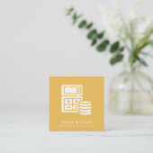 黄色計算コモダンインアイコン会計税 スクエア名刺 (スタンド正面)