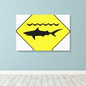 黄色警告いザメの看板 キャンバスプリント (インサイチュ (ウッドフロア))