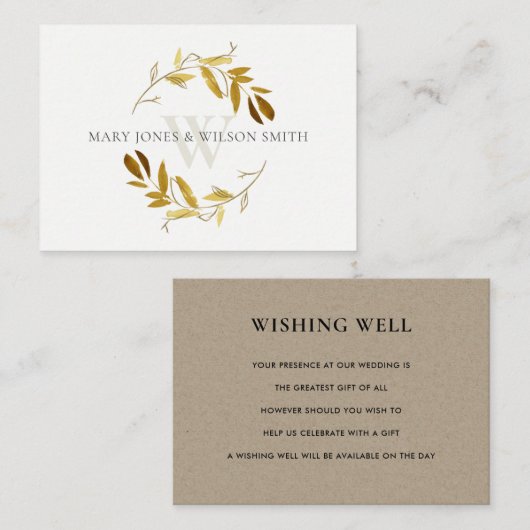 黄色金ゴールドの葉のリース結婚の願い井戸 エンクロージャーカード (正面/裏面)