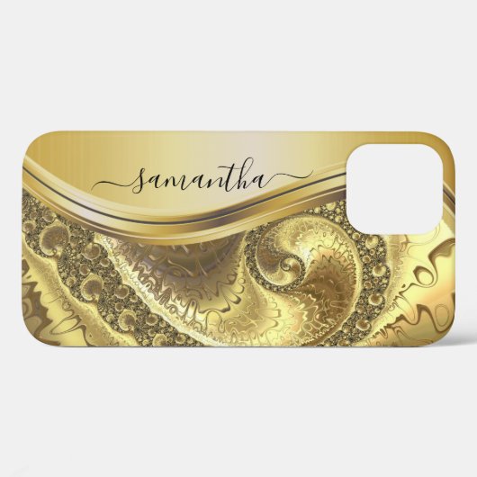 黄色金ゴールドはっきりした金属手書きモノグラム Case-Mate iPhoneケース (裏面 (横))