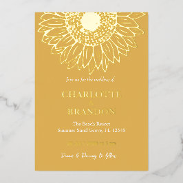 黄色金ゴールドひまわり結婚の 箔招待状