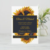 黄色金ゴールドひまわり | 夏モダン結婚の 招待状 (スタンド正面)