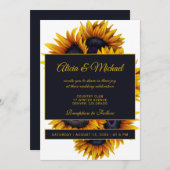 黄色金ゴールドひまわり | 夏モダン結婚の 招待状 (正面/裏面)