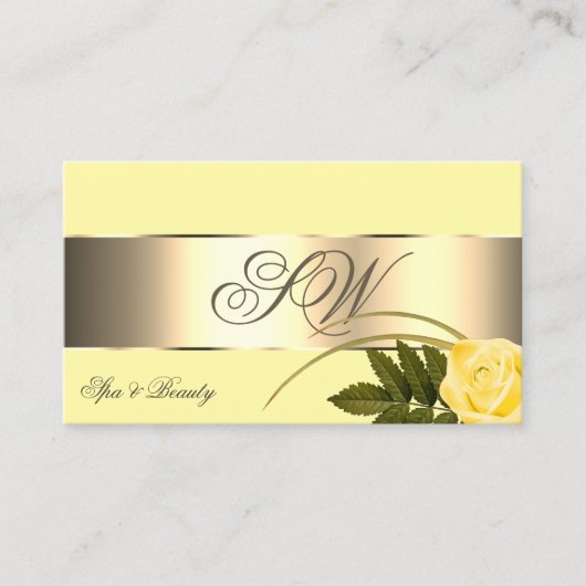 黄色金ゴールドデコールかわいいバラ花とモノグラム 名刺 (正面)