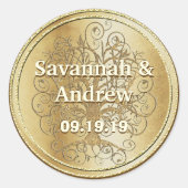 黄色金ゴールド旋回木金ゴールド結婚のシール ラウンドシール (正面)