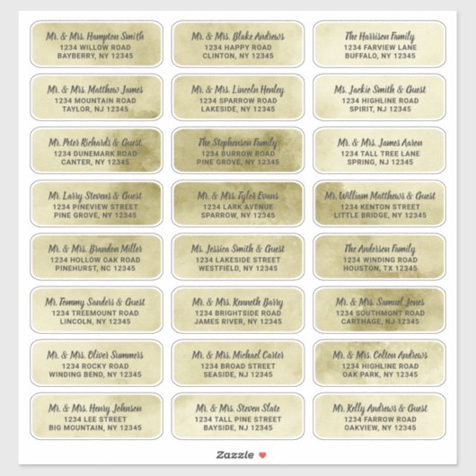 黄色金ゴールド水色スクリプトゲスト住所 シール (シート)