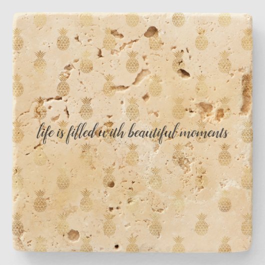 黄色金ゴールド熱帯産パイナップル ストーンコースター (正面)
