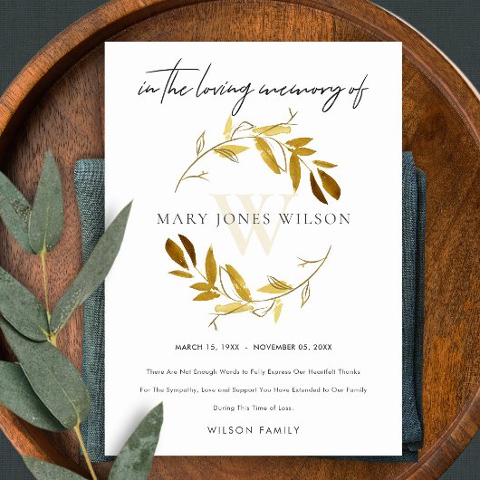 黄色金ゴールド紅葉リース悔やみや弔慰記念物 サンキューカード