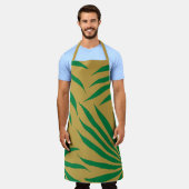 黄色金ゴールド緑葉部葉部模様アフリカ エプロン (着用した状態)
