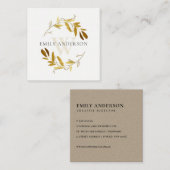 黄色金ゴールド茎葉水色リースプロフェッショナル スクエア名刺 (正面/裏面)
