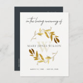 黄色金ゴールド葉リースメモリアルありがとう インビテーションポストカード (正面/裏面)