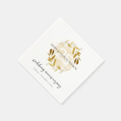 黄色金ゴールド葉リース任意の年25周年 スタンダードカクテルナプキン (角)