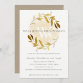 黄色金ゴールド葉リース対シャワーカード サンキューカード (正面/裏面)